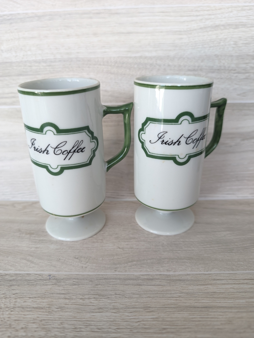 Irish Coffee Mugs with Green Trim and Handle - Set of 2